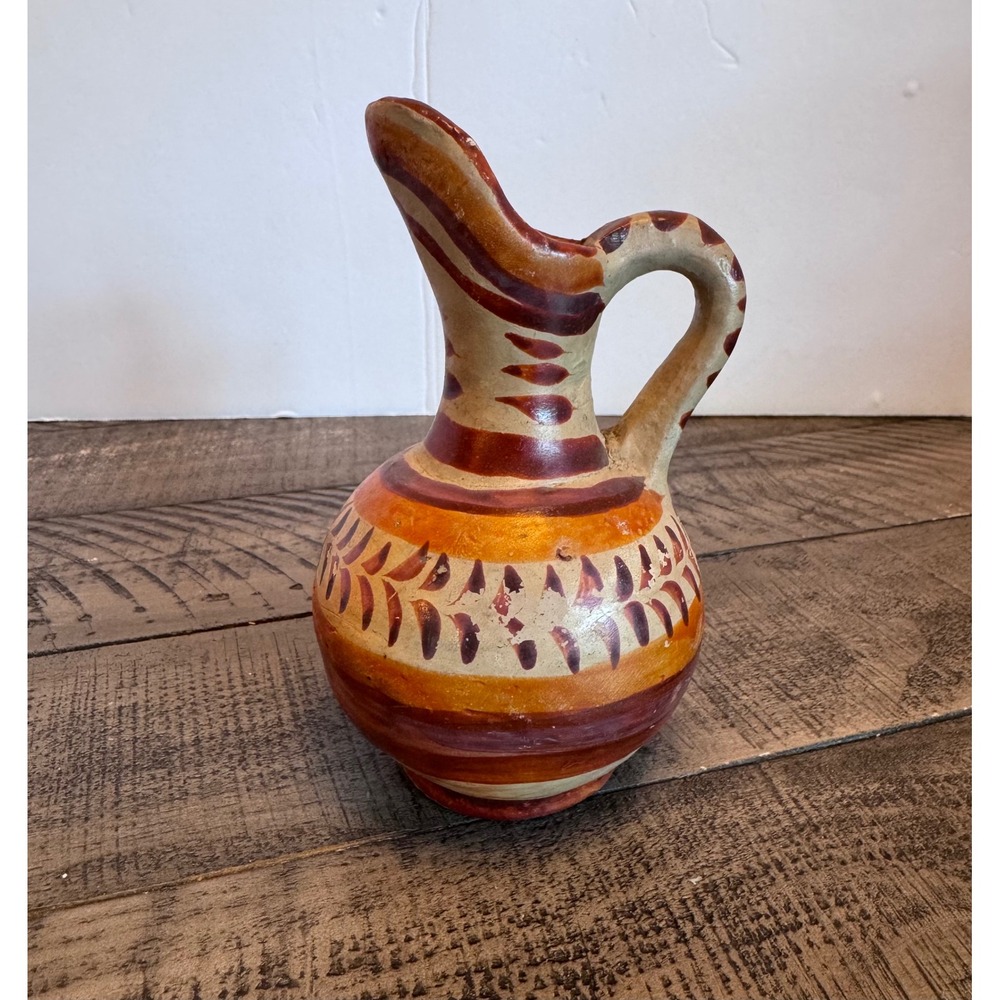 Hand Painted Pottery Jug Pitcher Home Decor 5.5in Terracotta Southwestern